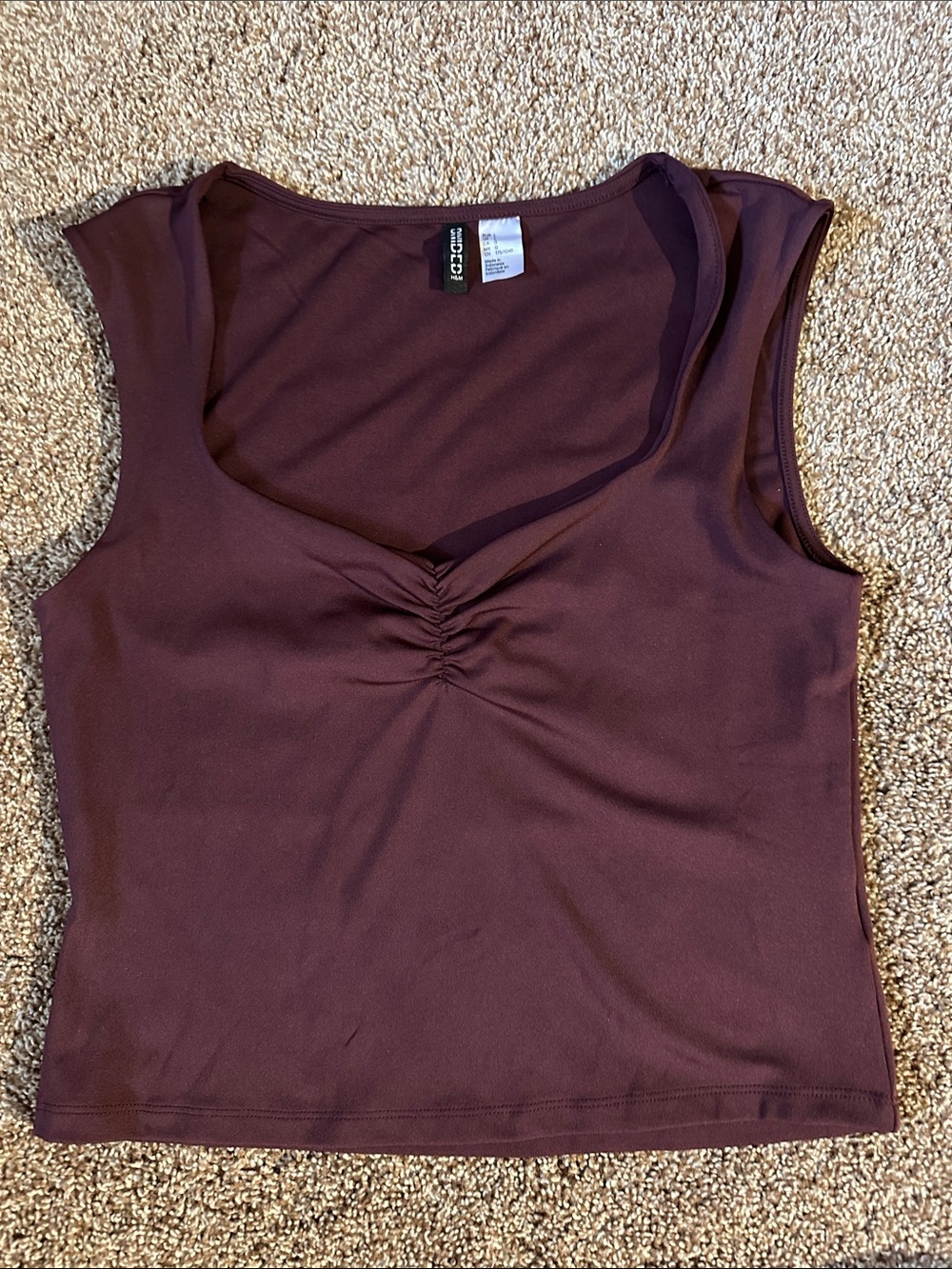 H&M Ruched V-Neck Tank Top in Deep Plum